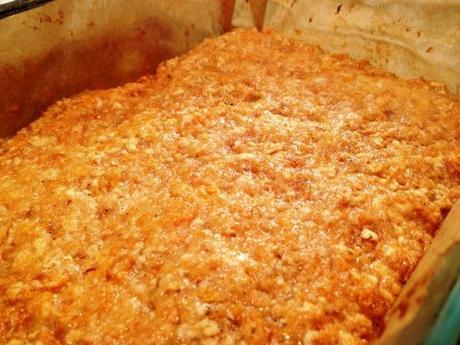 freshly baked golden tray of flapjack for millionaire banoffee recipe great bloggers bake off gbbo british