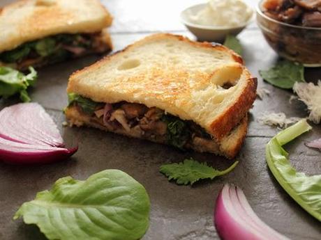 Mushroom and Rosemary Goat Cheese Sandwich with Red Onion
