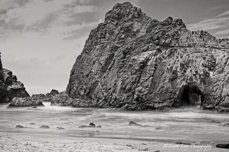 Pfeiffer Beach, Big Sur, California, State Park, rock, long exposure, travel photography, black and white