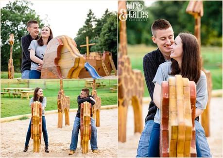 Fun engagement poses at Noah's Arc in Stockeld Park 