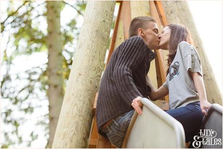 Engagement shoot in Stockeld Park Yorkshire kissing couple 