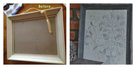 before and after of the Chalk Painted frame