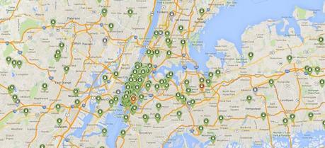 The locations of EV charging stations in the New York area, as shown by PlugShare (For more information visit http://www.plugshare.com/)