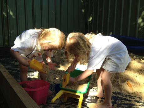 Kids happy with the finished product. A Sand Pit, Yes!