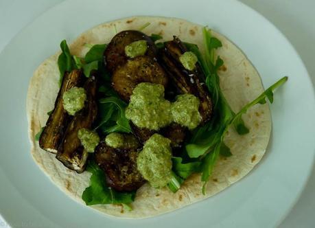 Aubergine with Basil, Coriander and Walnut Salsa