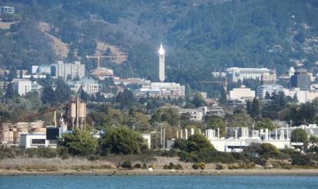 The Solar Beacon atop the Campanile as seen from the Berkeley marina. (Photo: John Vallerga)