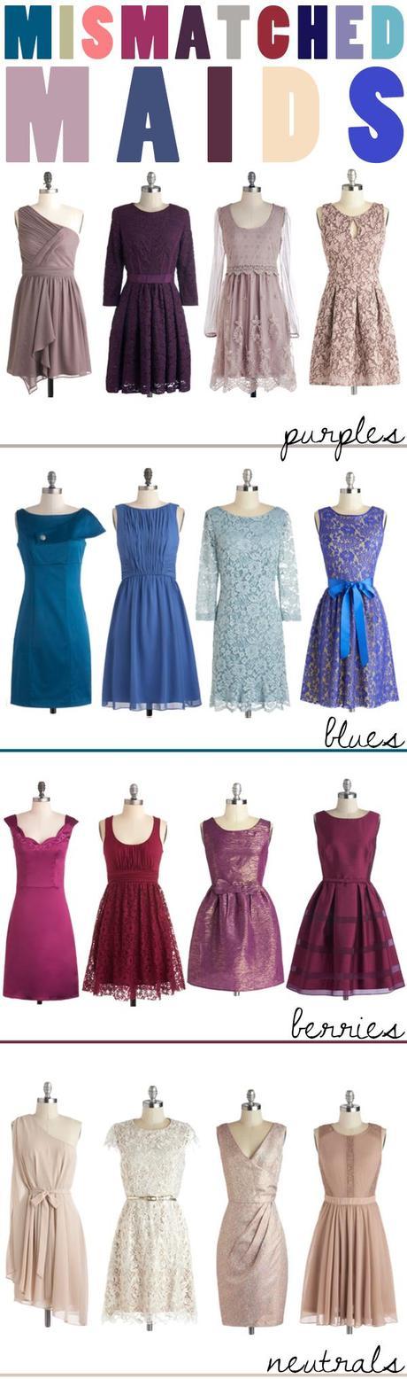 Mismatched Maids: pairing dresses in different hues & textures. 