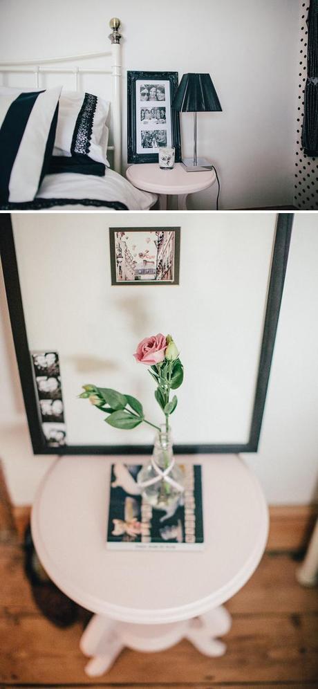 Blush Pink Side Tables and Monochrome Bedding