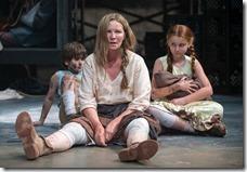 Beatriz (ensemble member Joan Allen, center) is exasperated by The Boy (Daniel Pass, left) and The Girl (Emma Gordon, right) in Steppenwolf Theatre Company’s American-premiere production of The Wheel by Zinnie Harris, directed by ensemble member Tina Landau. (photo credit: Michael Brosilow)