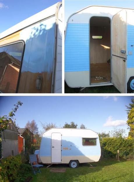 cassiefairys vintage caravan project painting exterior baby sky blue