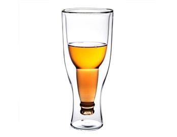 Creative Double Glass-Layer Beer Mug Beverage Juice Cup (Transparent)