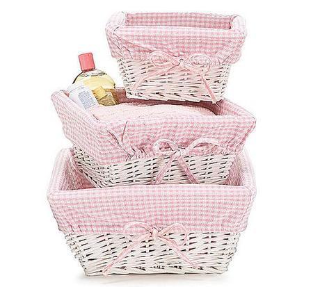 Personalized Pink Gingham Lined Wicker Nesting Baskets by @TheRoyalDetails liked by wickerparadise, visit our wicker furniture selection.