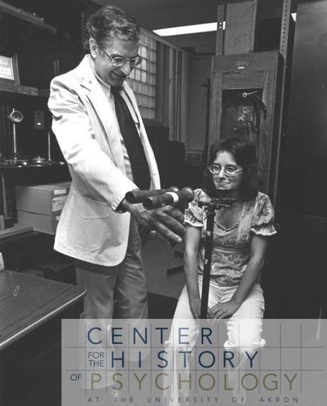 Dr. Popplestone and and AHAP student assistant examine a tropostereoscope (undated)