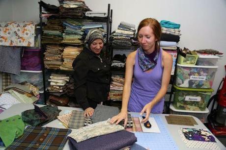 Stefanie and Sahar picking out fabrics at Ambatana Threads showroom in downtown SLC.