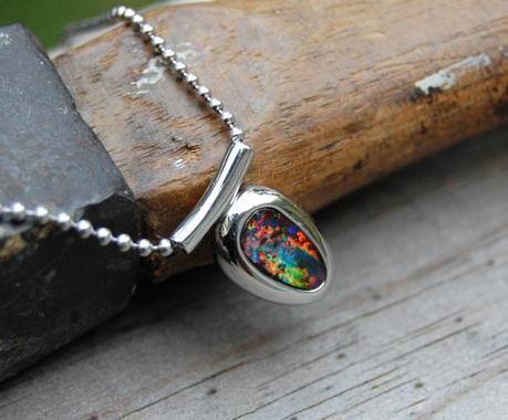 Man Pendant: Boulder Opal in White Gold