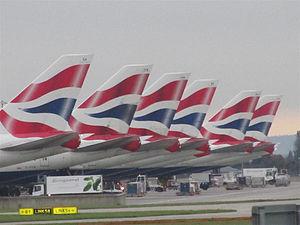 Tails of British Airways Jumbos lined up near ...