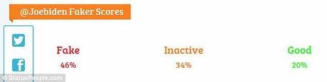 A matched ticket: Vice President Biden's fake-follower ranking was 46 per cent, with just one-fifth of his supposed Twitter audience consisting of human beings who are actually listening