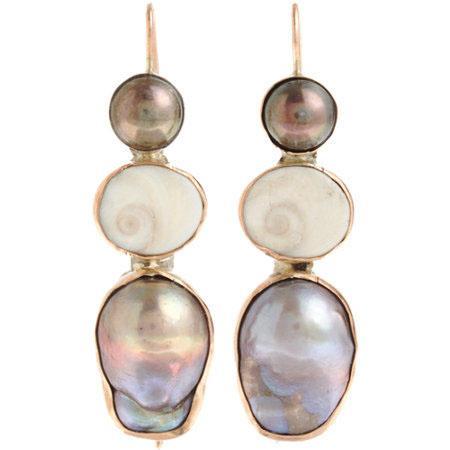 Sandra Dini Pearl and Shell Earrings in Rose Gold