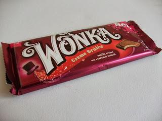 nestle's wonka creme brulee bar contains milk chocolate and vanilla creme with a caramel crunch.