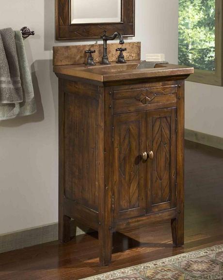 The Cobre Petite antique bathroom vanity has style to spare with rich wood tones