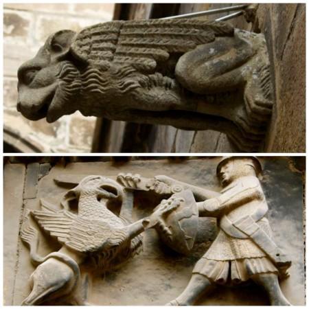 Gargoyles and other art line the cathedral's walls