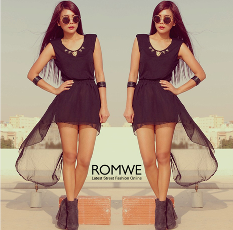 Romwe Leopard Embellished Shoulder Pads Black Dress