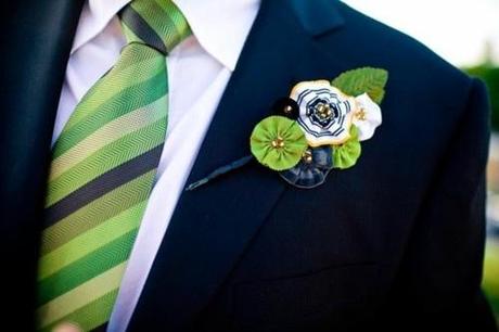 Navy and Green Fabric Boutonniere