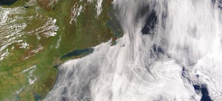 Clouds over the Atlantic Ocean on the east coast of the United States.