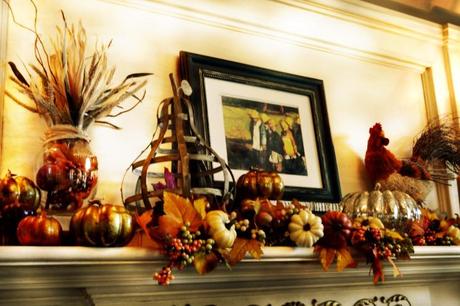 fall mantel decorated with warm colors