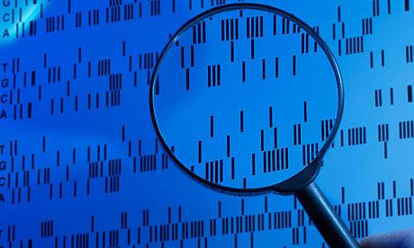 DNA Sequence Examined Under a Magnifying Glass in a Laboratory