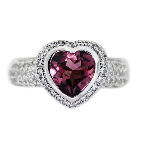 18k White Gold 1ct Diamond Pink Tourmaline Heart Ring