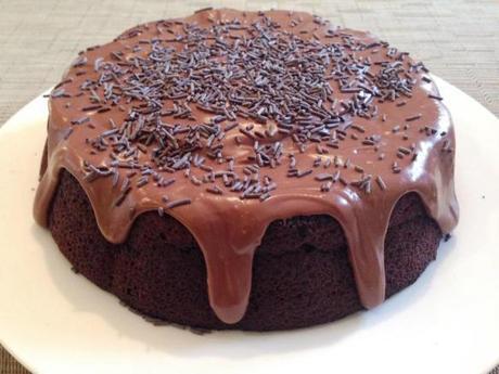 low sugar chocolate and cognac cake made with prunes diabetic recipe iced with sprinkles sugar strands