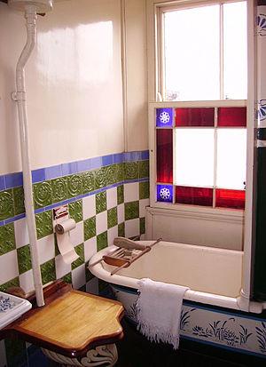 A bathroom in the Beamish Museum near Durham, ...