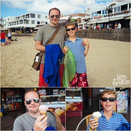 Family photos with ice cream at Playa Blanca in Lanzarote