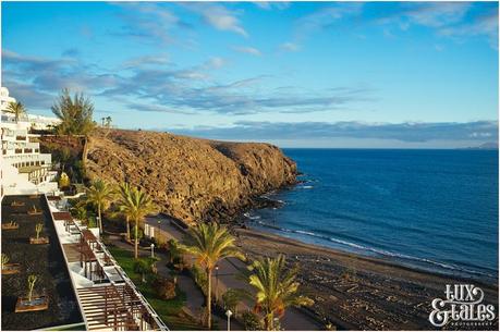 View of volcanic beach in Lanzarote from Sandos Papagayo Hotel Balcony 