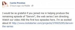Carrie Preston (Arlene Fowler-Belleflier in HBO's True Blood) asks fans to help fund her series, 'Darwin'