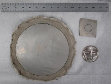 A large palladium membrane, like the one shown here, uses less than $1 worth of palladium metal, due to the ultrathin deposition processes used for its fabrication in the Army Research Laboratory Clean Room. (Credit: U.S. Army Research Laboratory)