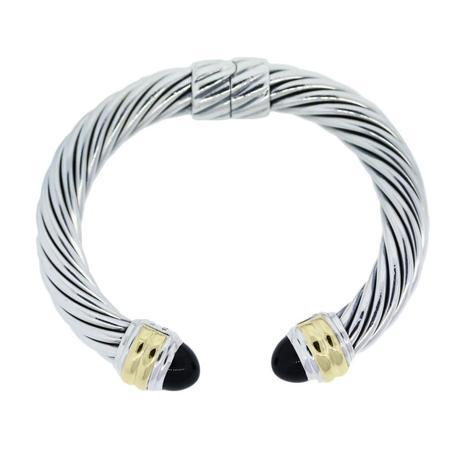David Yurman Two Tone Onyx Cable Bracelet