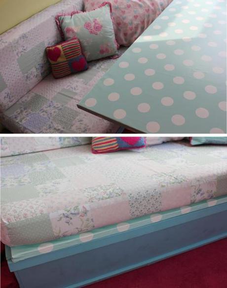 cassiefairys little vintage caravan project - covering a table with spotty oilcloth