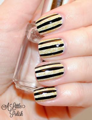 Black and Gold Stripes - Pittsburgh Themed Nails