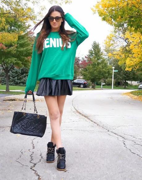 faux leather, forever 21 genius sweatshirt