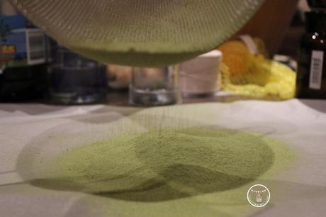 Sifting the flour and matcha powder 3 times
