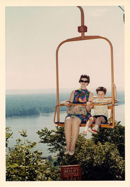 girl and mother on sky lift in 1969