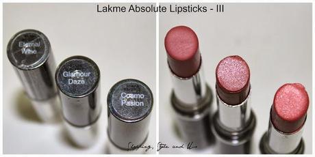 Lakme Absolute Lipsticks Eternal Wine, Glamour Daze, Cosmo Pasion