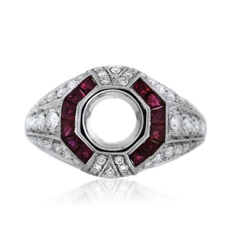 Platinum Vintage Style Ruby and Diamond Pave Set Mounting