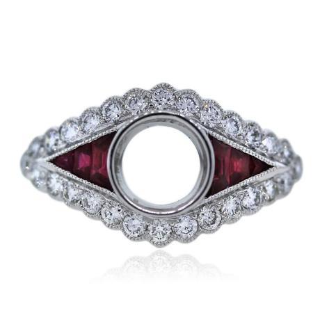 Platinum Art Deco Diamond and Ruby Engagement Ring Mounting