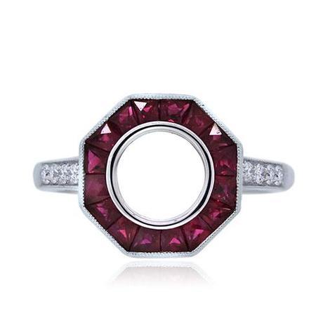 Platinum Vintage Style Ruby and Diamond Engagement Ring Mounting