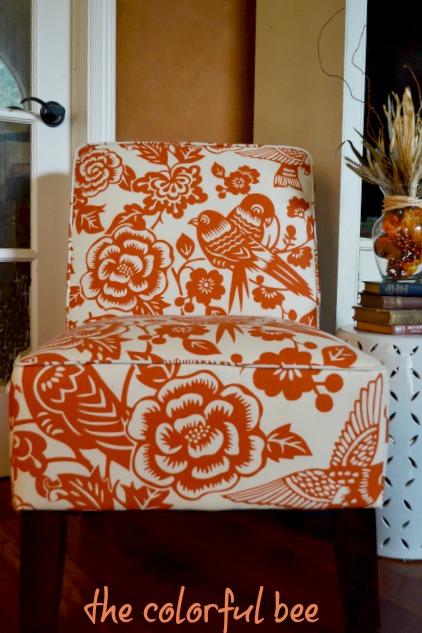 modern orange and cream patterned chair