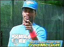 Fred 'Crime Dog' McGriff pointing with authority.