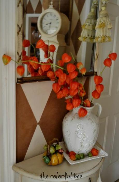 Chinese lantern pods in a floral arrangement